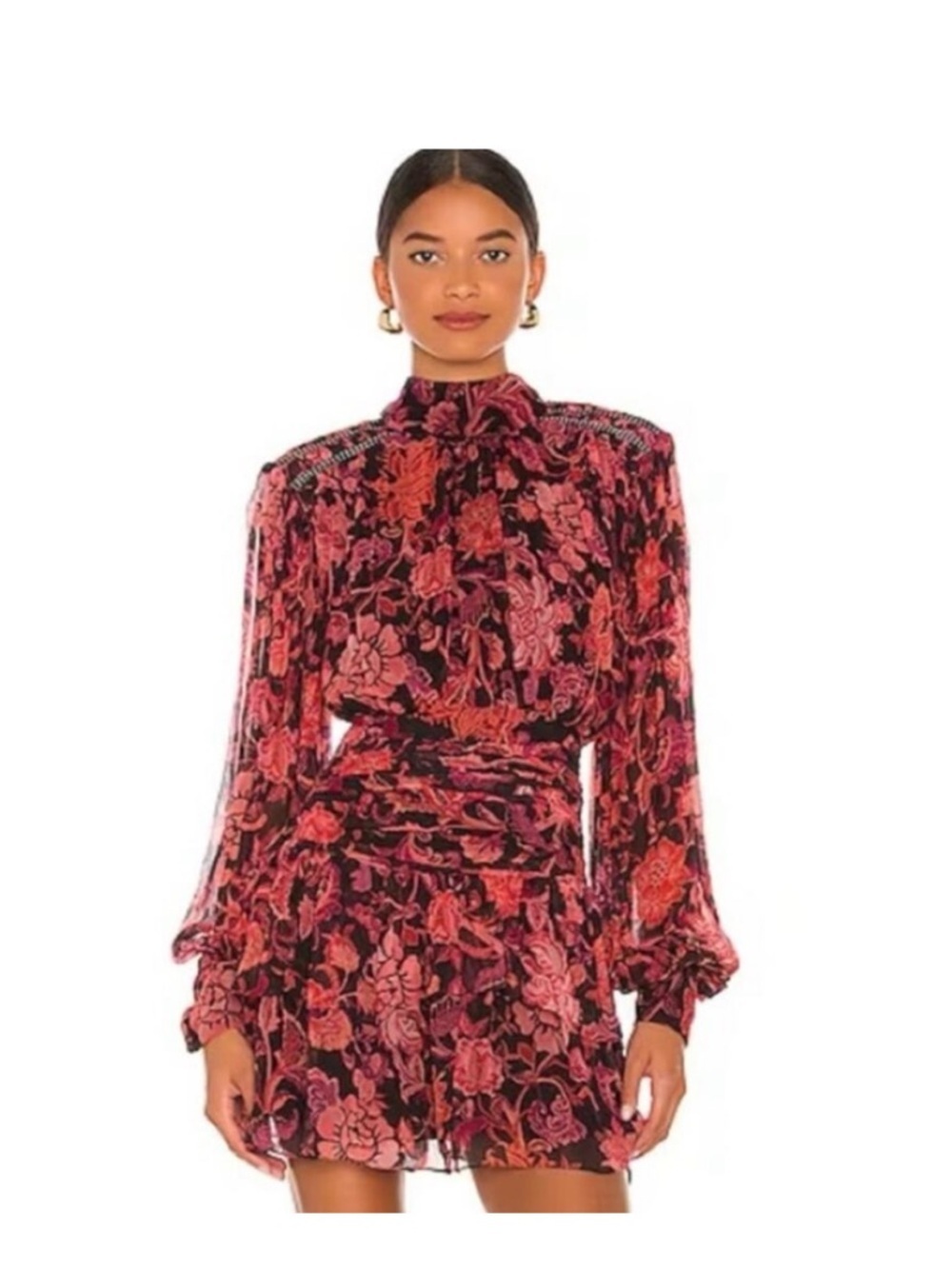 HEMANT & NANDITA Women’s Crimson Mini Dress Floral Size XS Boho Tiered Dress
